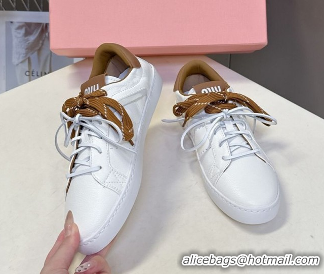 Best Grade Miu Miu Leather Sneakers White/Brown MIU082601 0826008