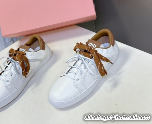Best Grade Miu Miu Leather Sneakers White/Brown MIU082601 0826008