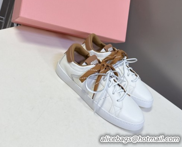 Best Grade Miu Miu Leather Sneakers White/Brown MIU082601 0826008