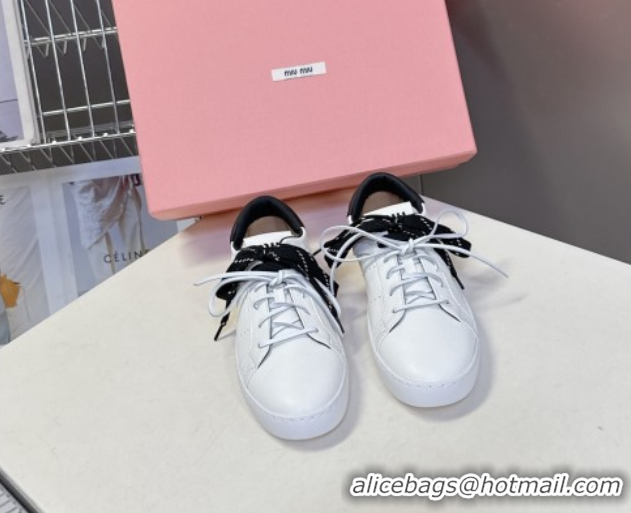 Best Price Miu Miu Leather Sneakers White/Black MIU082601 50826009
