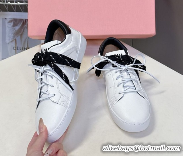 Best Price Miu Miu Leather Sneakers White/Black MIU082601 50826009