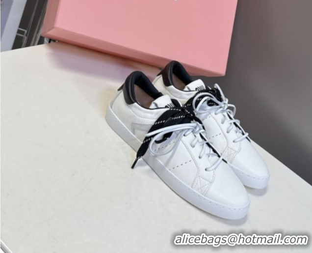 Best Price Miu Miu Leather Sneakers White/Black MIU082601 50826009