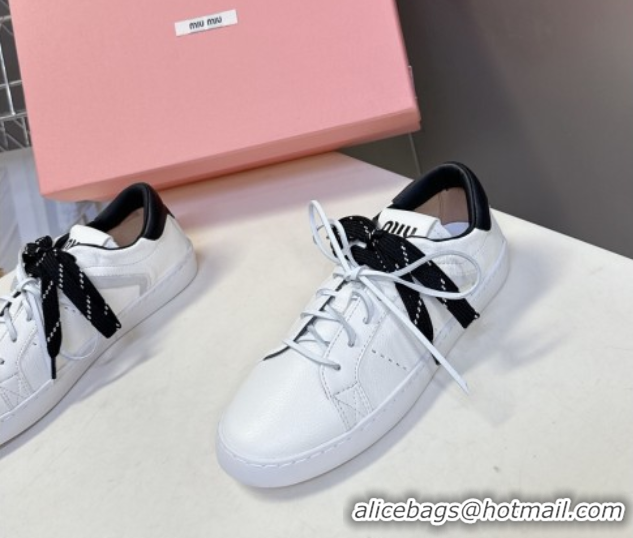 Best Price Miu Miu Leather Sneakers White/Black MIU082601 50826009