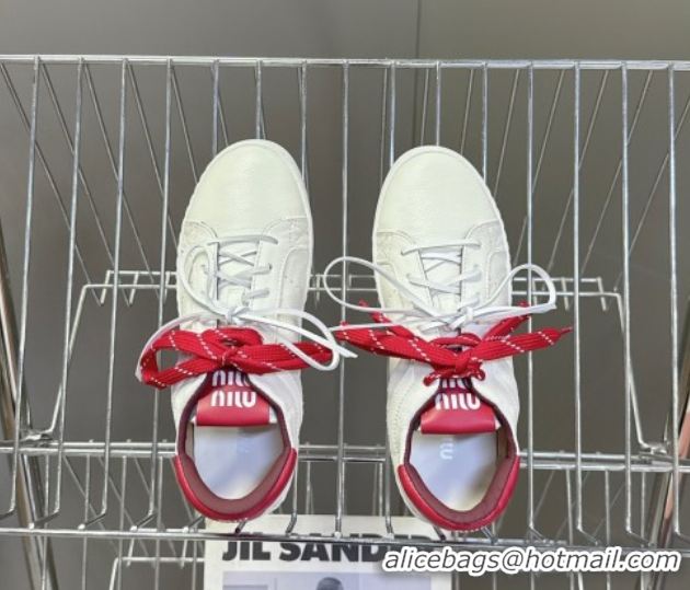 Good Quality Miu Miu Leather Sneakers White/Red MIU082601 50826010