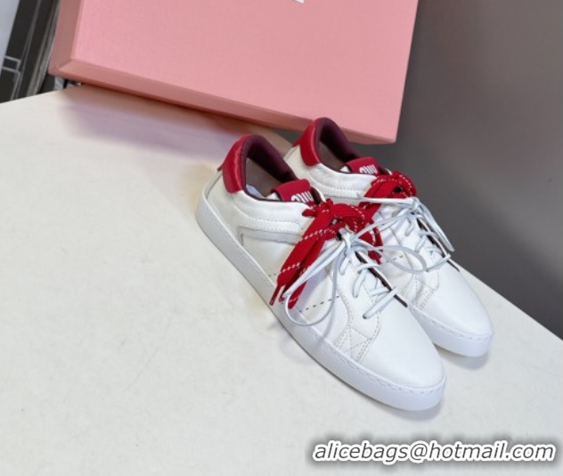 Good Quality Miu Miu Leather Sneakers White/Red MIU082601 50826010
