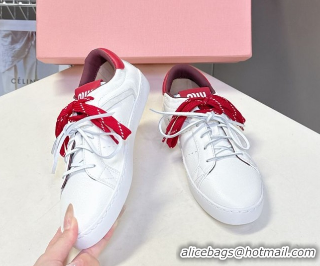 Good Quality Miu Miu Leather Sneakers White/Red MIU082601 50826010