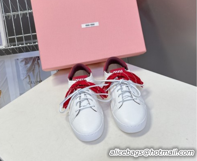 Good Quality Miu Miu Leather Sneakers White/Red MIU082601 50826010