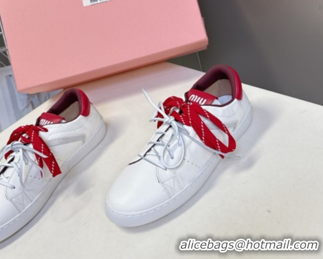 Good Quality Miu Miu Leather Sneakers White/Red MIU082601 50826010