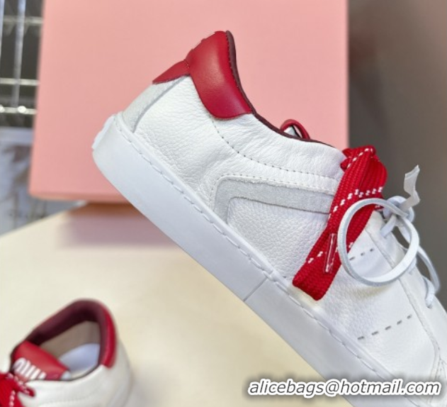 Good Quality Miu Miu Leather Sneakers White/Red MIU082601 50826010