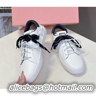 Pretty Style Miu Miu Leather Sneakers White/Dark Blue MIU082601 50826011