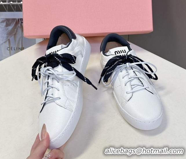 Pretty Style Miu Miu Leather Sneakers White/Dark Blue MIU082601 50826011