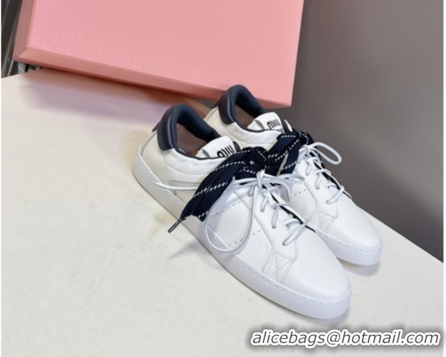 Pretty Style Miu Miu Leather Sneakers White/Dark Blue MIU082601 50826011