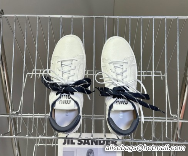 Pretty Style Miu Miu Leather Sneakers White/Dark Blue MIU082601 50826011