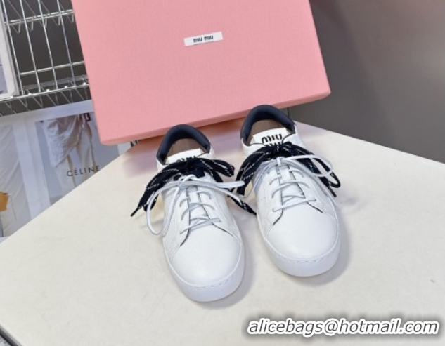 Pretty Style Miu Miu Leather Sneakers White/Dark Blue MIU082601 50826011