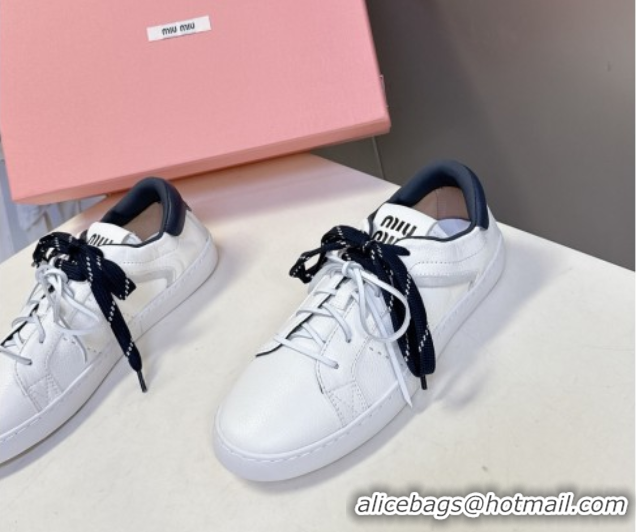Pretty Style Miu Miu Leather Sneakers White/Dark Blue MIU082601 50826011