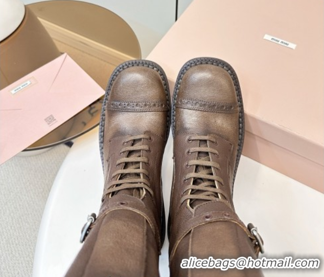 Classic Hot Miu Miu Leather High Boots with Strap Buckle Cocoa Brown 5W315E 50826013