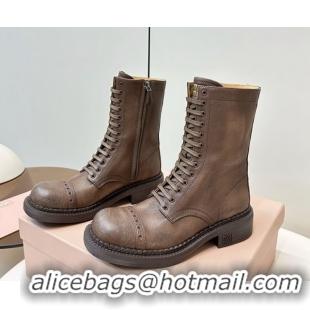 Perfect Miu Miu Leather Ankle Boots with Zipper Cocoa Brown MIU082602 50826015