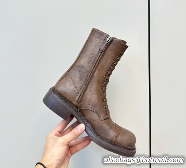 Perfect Miu Miu Leather Ankle Boots with Zipper Cocoa Brown MIU082602 50826015