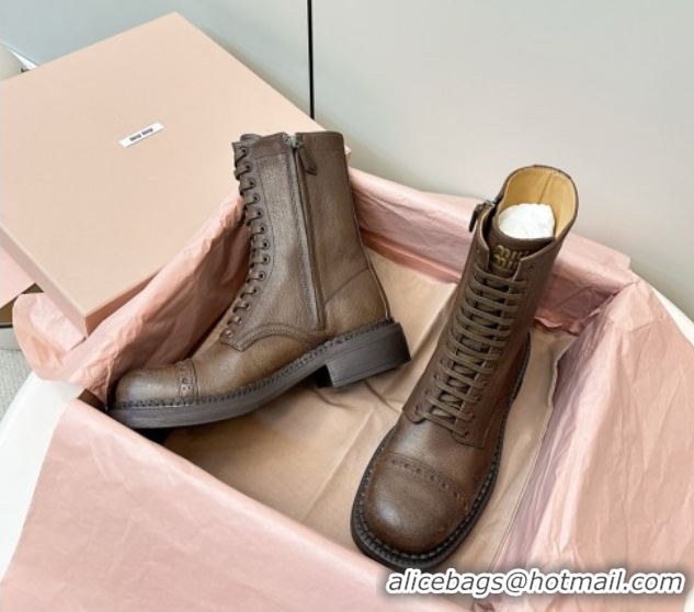 Perfect Miu Miu Leather Ankle Boots with Zipper Cocoa Brown MIU082602 50826015