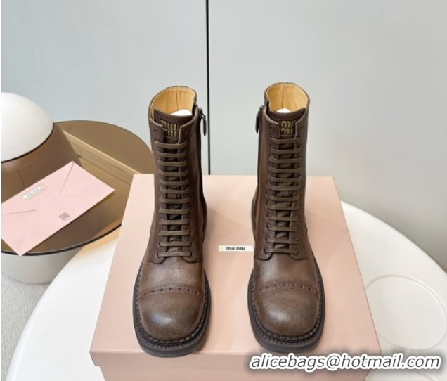 Perfect Miu Miu Leather Ankle Boots with Zipper Cocoa Brown MIU082602 50826015