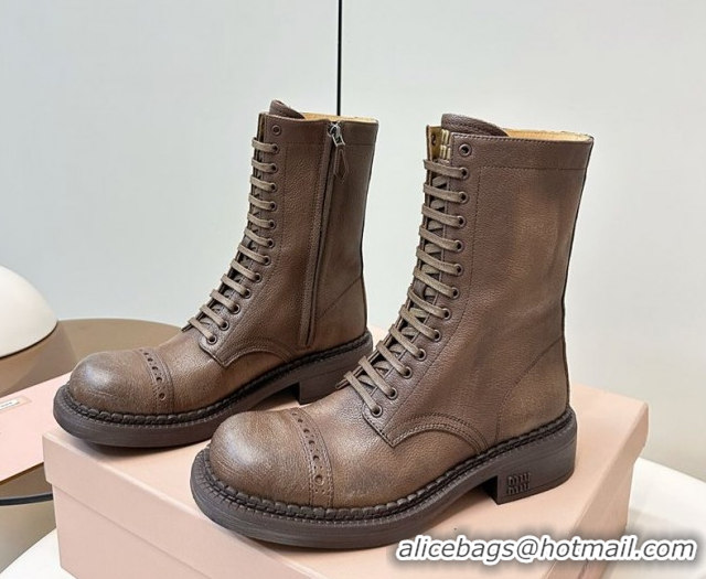 Perfect Miu Miu Leather Ankle Boots with Zipper Cocoa Brown MIU082602 50826015