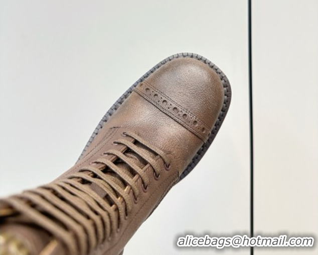 Perfect Miu Miu Leather Ankle Boots with Zipper Cocoa Brown MIU082602 50826015