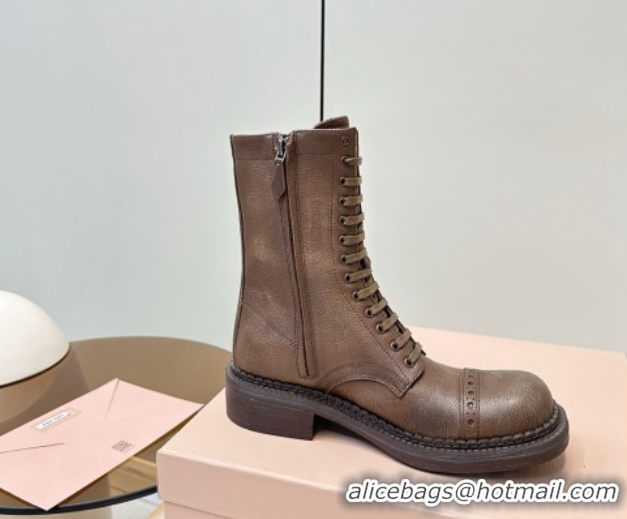 Perfect Miu Miu Leather Ankle Boots with Zipper Cocoa Brown MIU082602 50826015