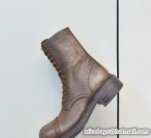 Perfect Miu Miu Leather Ankle Boots with Zipper Cocoa Brown MIU082602 50826015