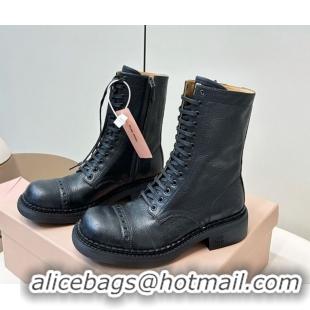 Good Quality Miu Miu Leather Ankle Boots with Zipper Black MIU082602 50826016