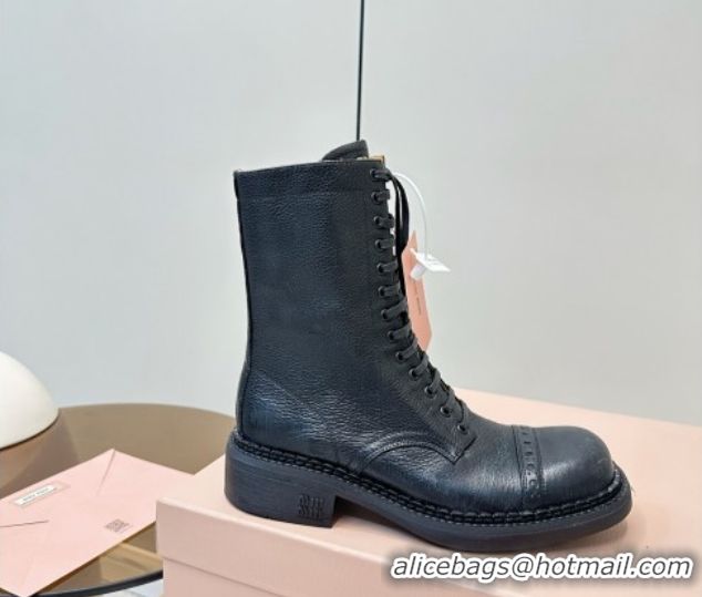 Good Quality Miu Miu Leather Ankle Boots with Zipper Black MIU082602 50826016