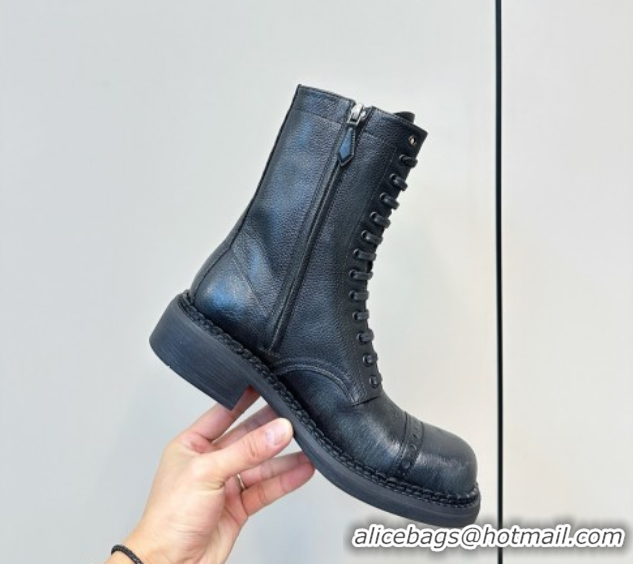 Good Quality Miu Miu Leather Ankle Boots with Zipper Black MIU082602 50826016