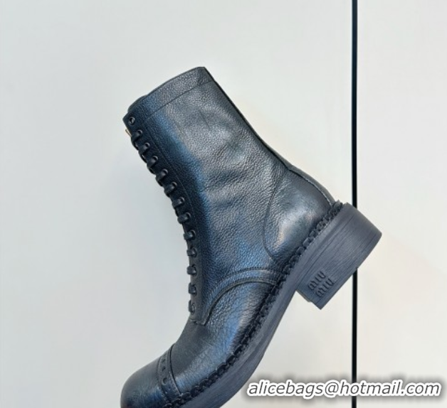 Good Quality Miu Miu Leather Ankle Boots with Zipper Black MIU082602 50826016