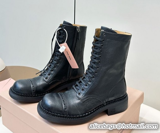Good Quality Miu Miu Leather Ankle Boots with Zipper Black MIU082602 50826016