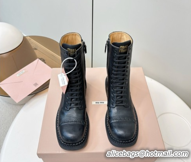 Good Quality Miu Miu Leather Ankle Boots with Zipper Black MIU082602 50826016