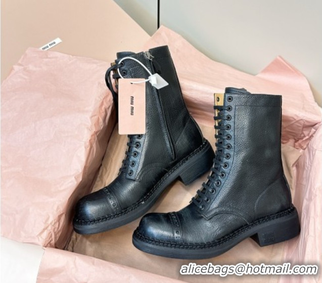 Good Quality Miu Miu Leather Ankle Boots with Zipper Black MIU082602 50826016
