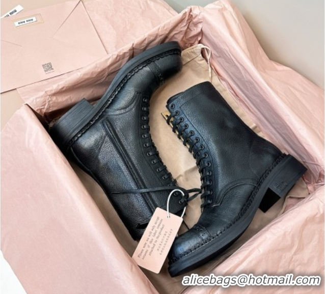 Good Quality Miu Miu Leather Ankle Boots with Zipper Black MIU082602 50826016
