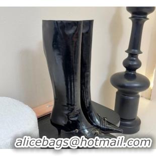 Low Price Miu Miu Oiled Leather Low Heel High Boots with Buckle Black MIU082603 50826024