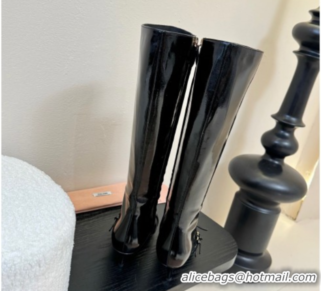 Low Price Miu Miu Oiled Leather Low Heel High Boots with Buckle Black MIU082603 50826024