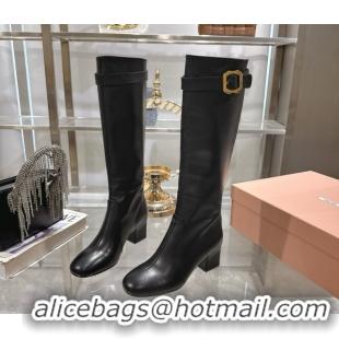Luxurious Miu Miu Nappa Leather Heel High Boots 6cm with Buckle Black 5W548E 50826025