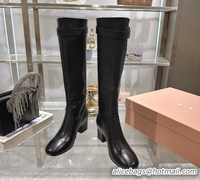 Luxurious Miu Miu Nappa Leather Heel High Boots 6cm with Buckle Black 5W548E 50826025