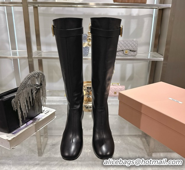 Luxurious Miu Miu Nappa Leather Heel High Boots 6cm with Buckle Black 5W548E 50826025