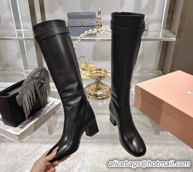 Luxurious Miu Miu Nappa Leather Heel High Boots 6cm with Buckle Black 5W548E 50826025