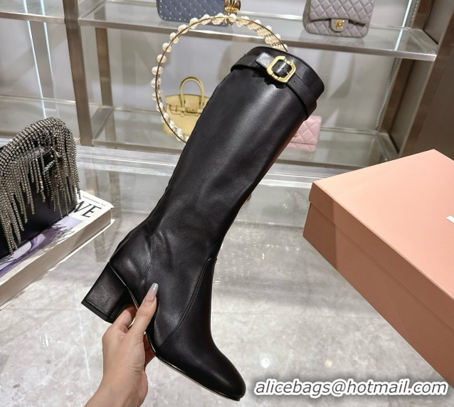 Luxurious Miu Miu Nappa Leather Heel High Boots 6cm with Buckle Black 5W548E 50826025