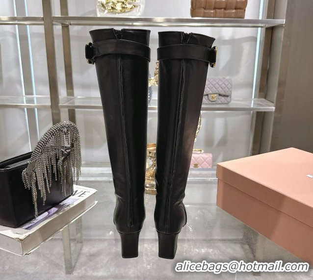 Luxurious Miu Miu Nappa Leather Heel High Boots 6cm with Buckle Black 5W548E 50826025