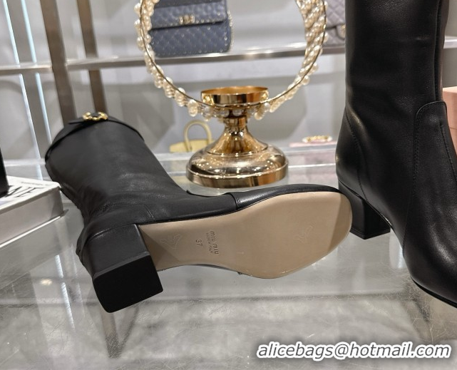 Luxurious Miu Miu Nappa Leather Heel High Boots 6cm with Buckle Black 5W548E 50826025