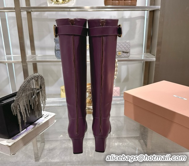 Good Product Miu Miu Nappa Leather Heel High Boots 6cm with Buckle Purple 5W548E 50826026