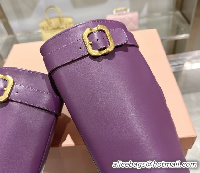 Good Product Miu Miu Nappa Leather Heel High Boots 6cm with Buckle Purple 5W548E 50826026