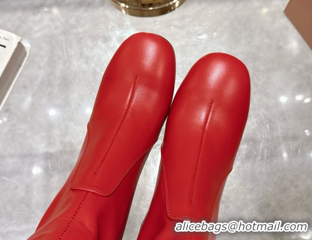 Luxury Cheap Miu Miu Nappa Leather Heel High Boots 6cm with Buckle Red 2025 5W548E 50826027
