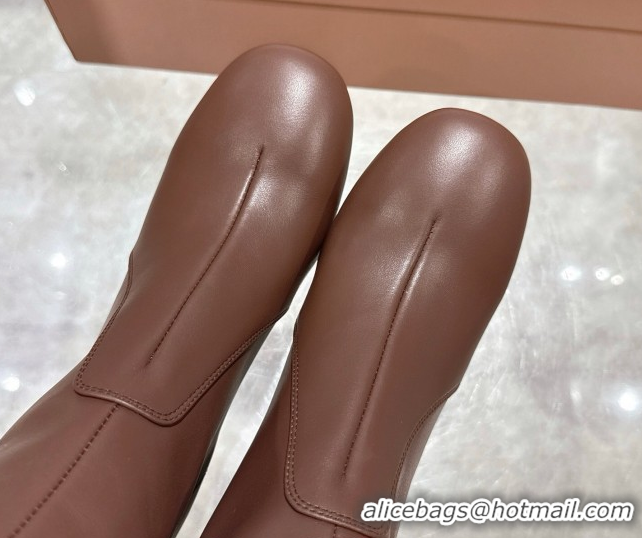 Luxury Miu Miu Nappa Leather Heel High Boots 6cm with Buckle Brown 5W548E 0826028