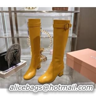 Most Popular Miu Miu Nappa Leather Heel High Boots 6cm with Buckle Yellow 5W548E 0826029